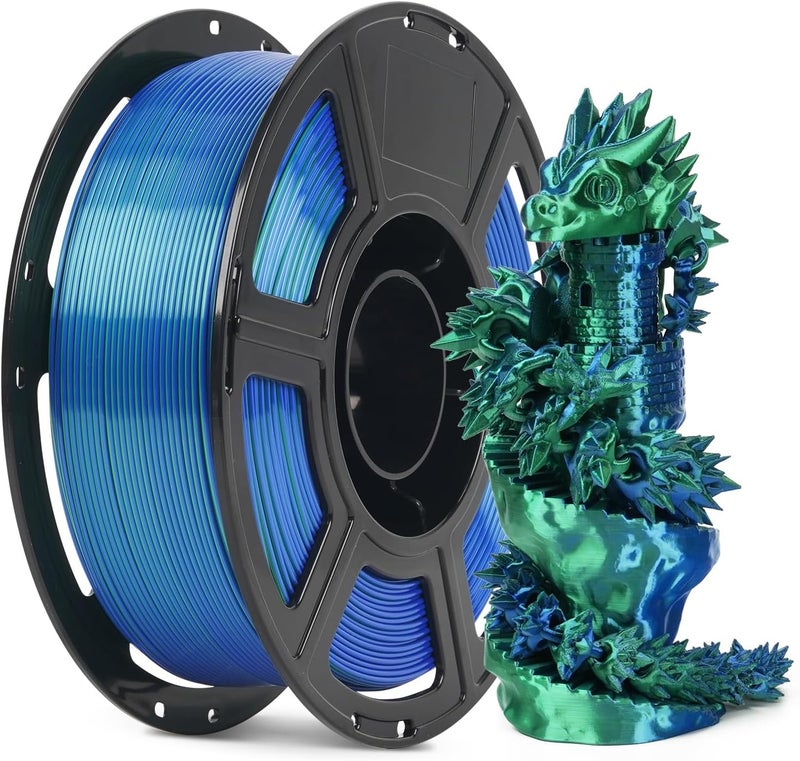 FLASHFORGE خيوط PLA ثنائية اللون من الحرير 1.75 مم، لون أزرق ساطع وأخضر مزدوج، خيوط طباعة ثلاثية الأبعاد متعددة الألوان، لمسة حريرية ساحرة مع تأثير تغيير اللون متعدد الألوان بزاوية 360° - Image 1